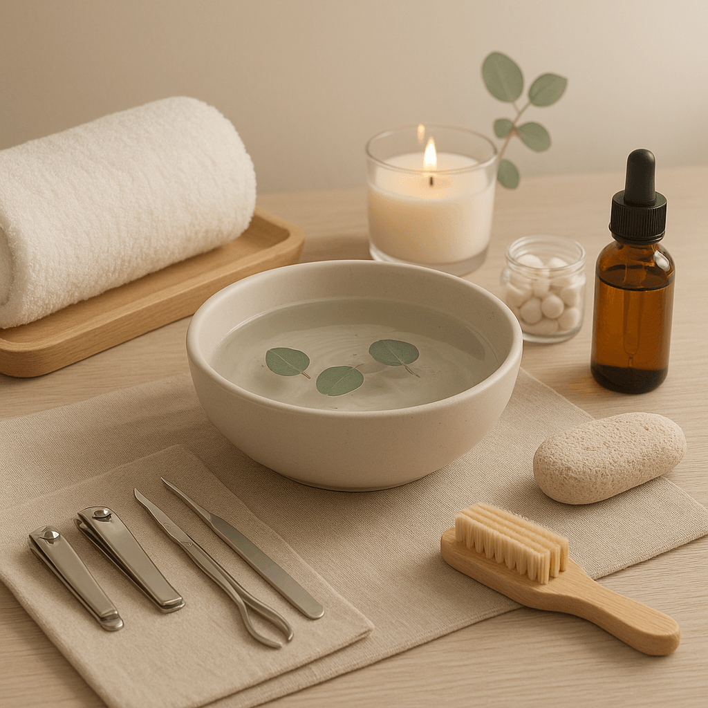 Spa Pediküre Setting mit Handtuch und Instrumenten